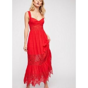 Free People Red Lace Maxi Dress